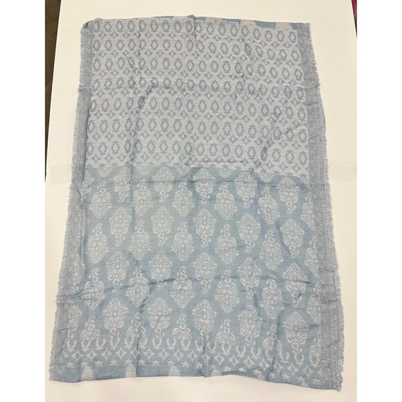 Saree Shawl Stole Blue White Banasari - Picture 2 of 5